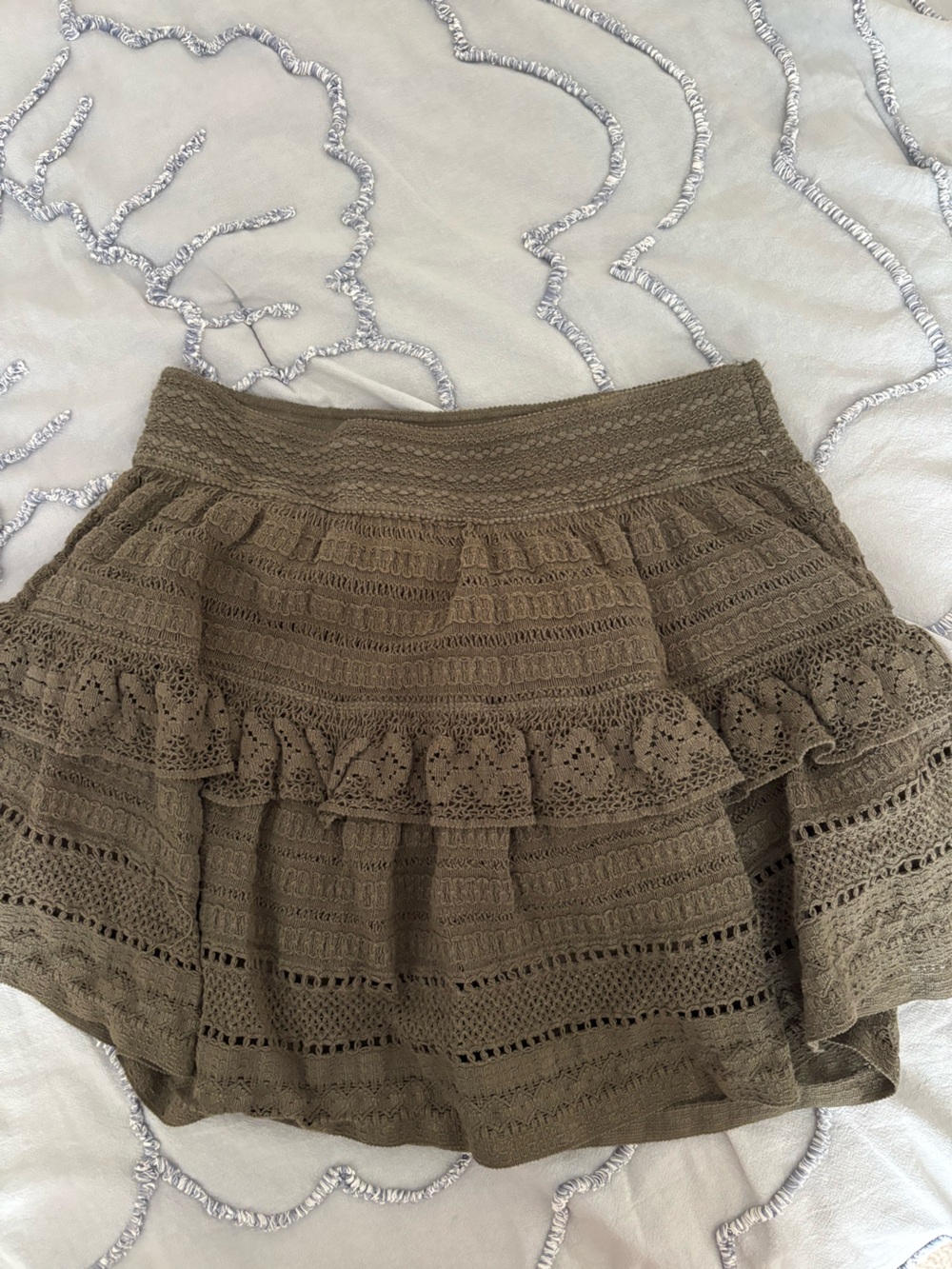 aerie Dark Green Crochet Tiered Mini Skirt